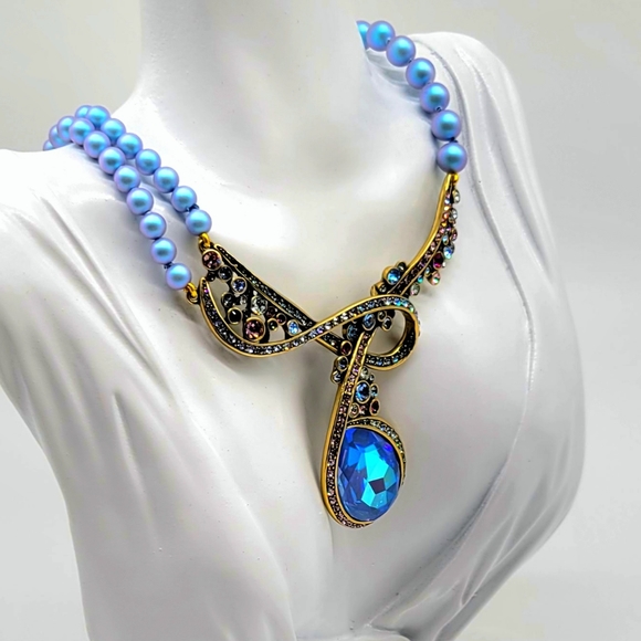 Heidi Daus Multicolor Swarovski Crystal Tears of Joy Necklace w Iridescent Pearl - Picture 6 of 12